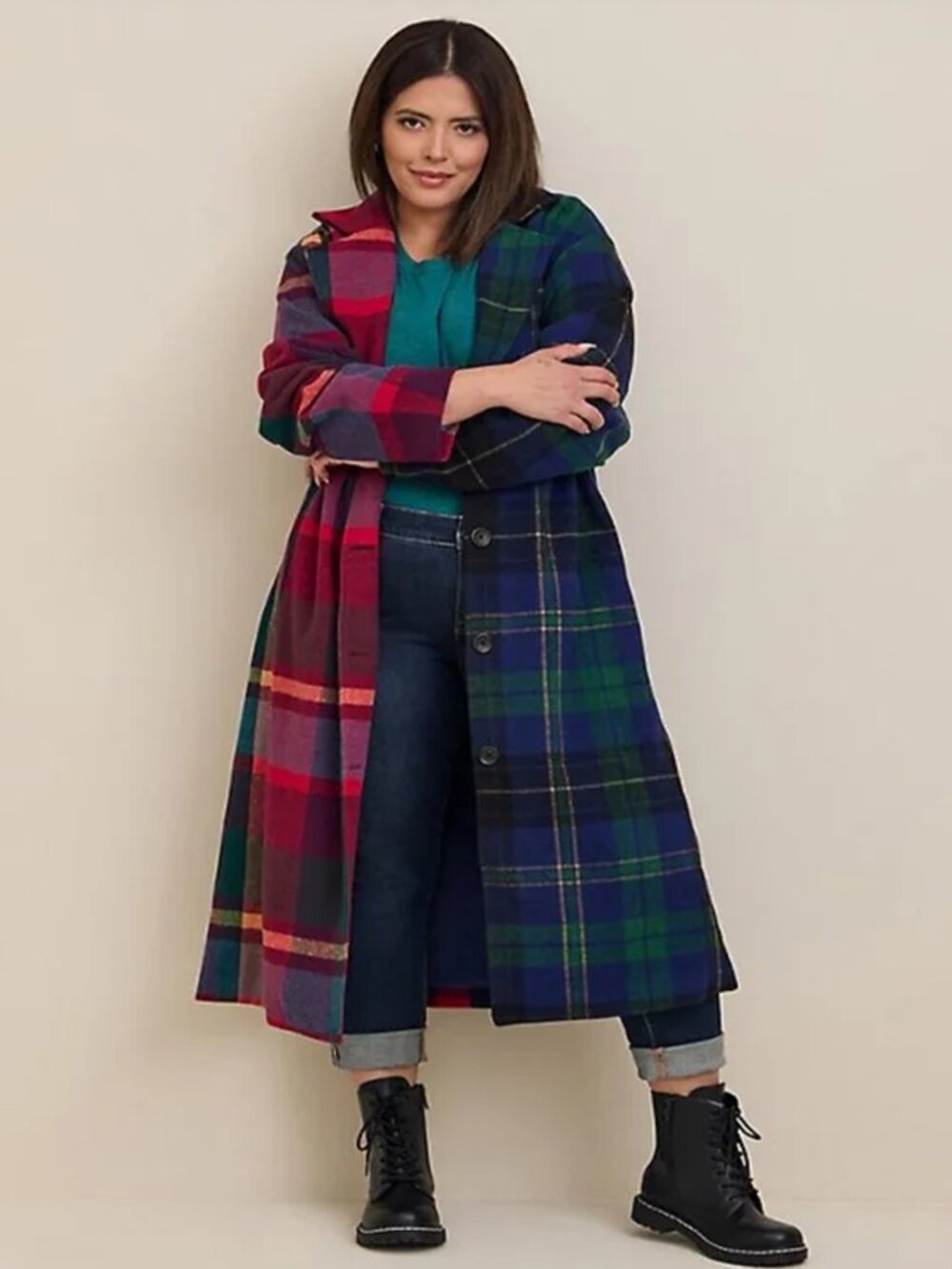 TORRID Split-Color Plaid Wool Statement Trench Coat - Size 3X